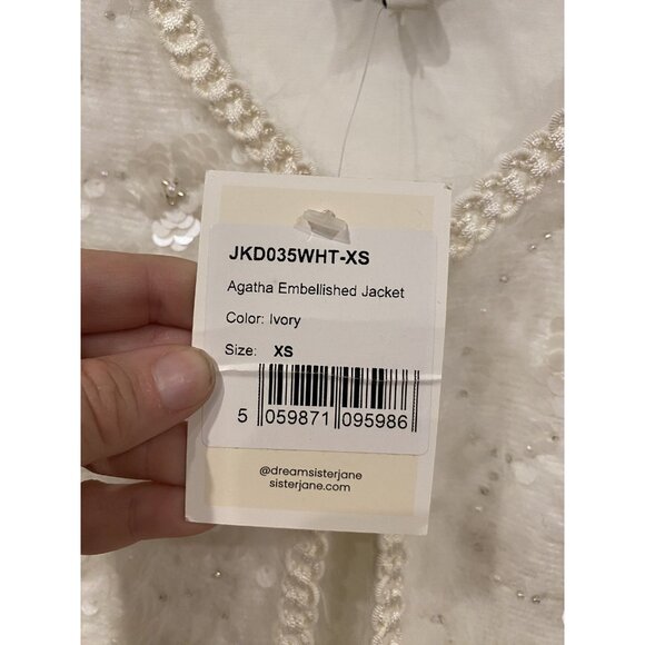 Dream Sister Jane Agatha Jacket Womens XS Ivory Embellished Sequin Pearl Trim - Picture 4 of 7
